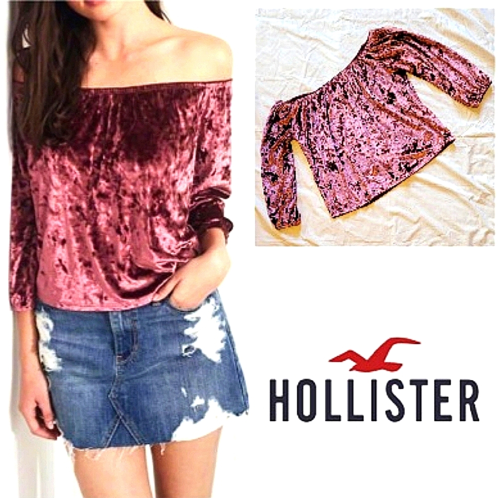 HOLLISTER velvet off shoulder oversized crop top